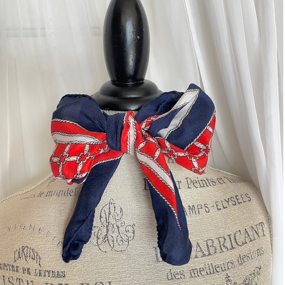 Vintage Navy/Red/White Silk Scarf - Picture 2 of 5